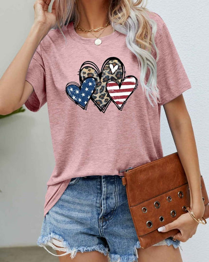 US Flag Leopard Heart Graphic Tee - Trendsi