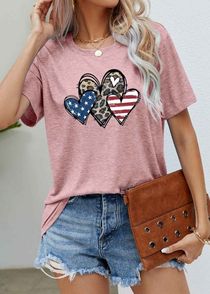 US Flag Leopard Heart Graphic Tee - Trendsi