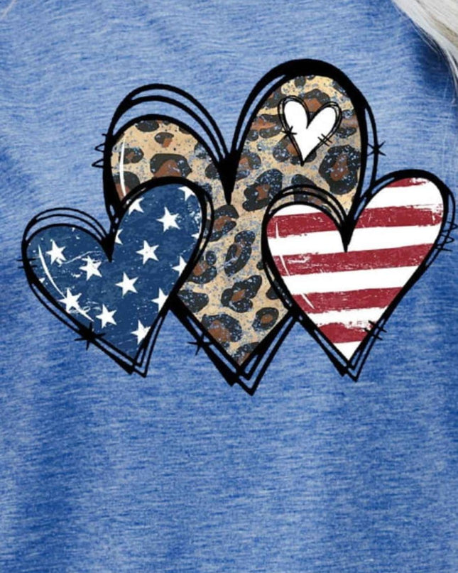 US Flag Leopard Heart Graphic Tee - Trendsi