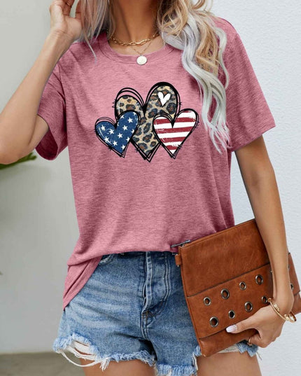 US Flag Leopard Heart Graphic Tee - Trendsi
