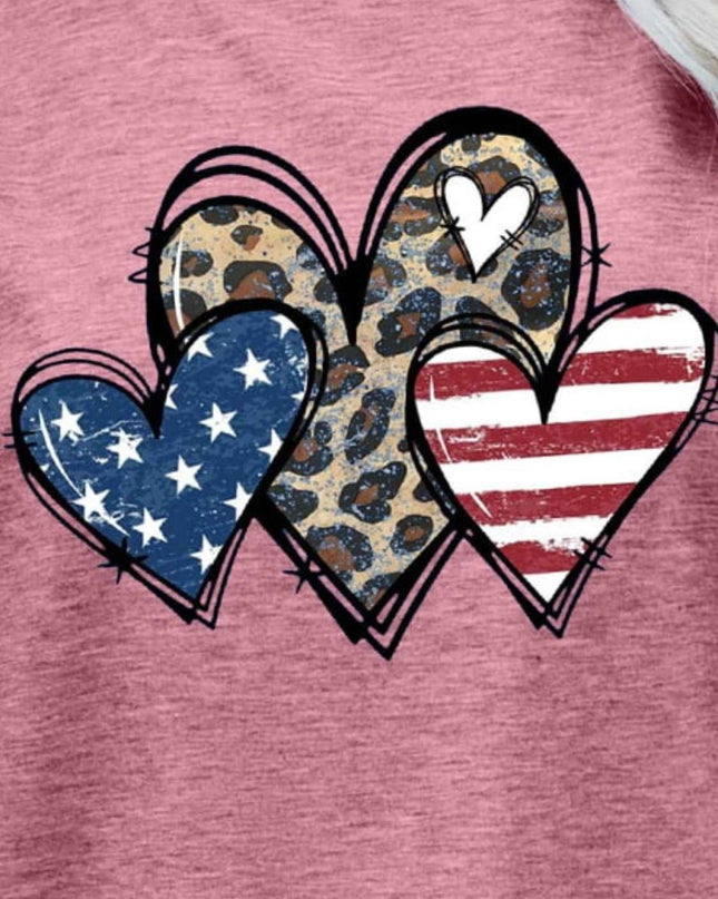US Flag Leopard Heart Graphic Tee - Trendsi