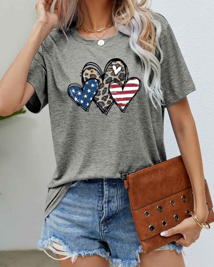US Flag Leopard Heart Graphic Tee - Trendsi
