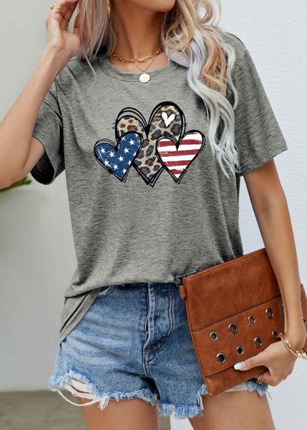 US Flag Leopard Heart Graphic Tee - Trendsi