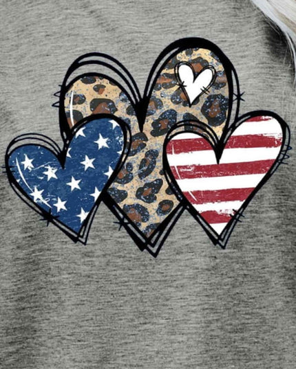 US Flag Leopard Heart Graphic Tee - Trendsi