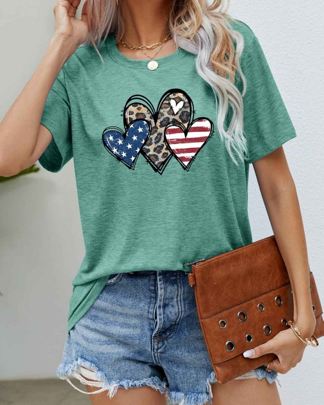 US Flag Leopard Heart Graphic Tee - Trendsi