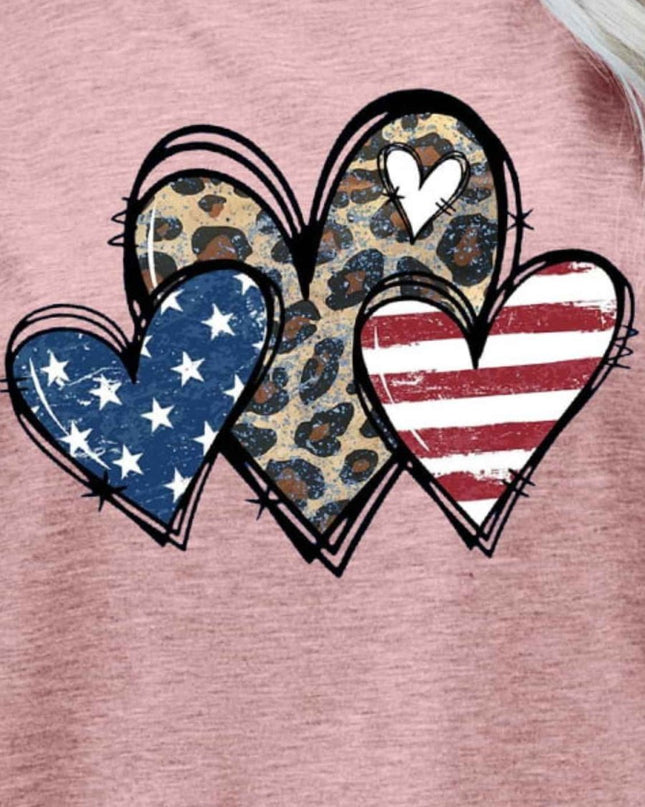 US Flag Leopard Heart Graphic Tee - Trendsi