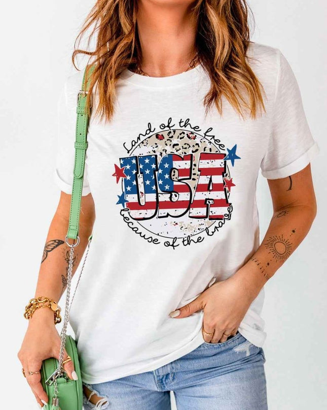 USA Graphic Round Neck Tee - Trendsi