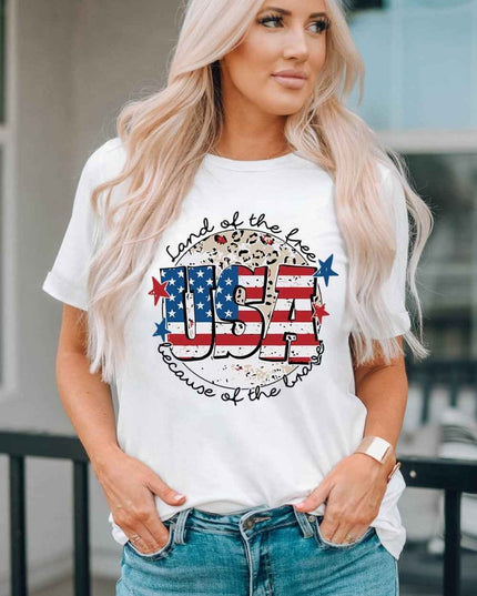 USA Graphic Round Neck Tee - Trendsi