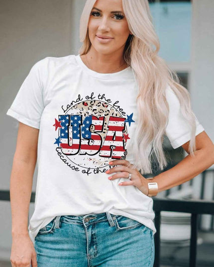 USA Graphic Round Neck Tee - Trendsi