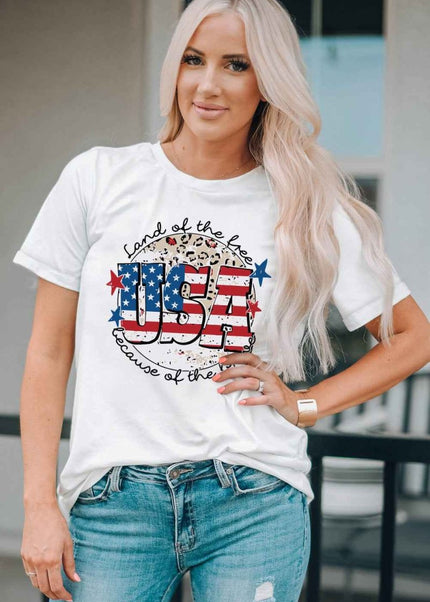 USA Graphic Round Neck Tee - Trendsi