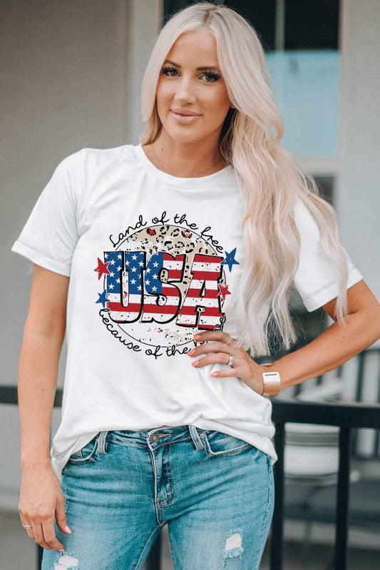 USA Graphic Round Neck Tee - Trendsi