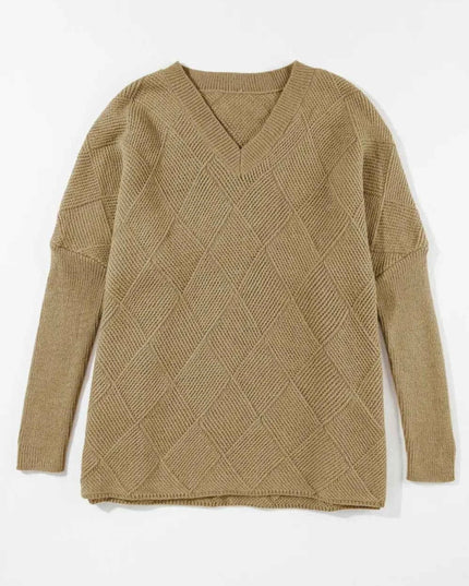 V - Neck Batwing Sleeve Sweater - Trendsi