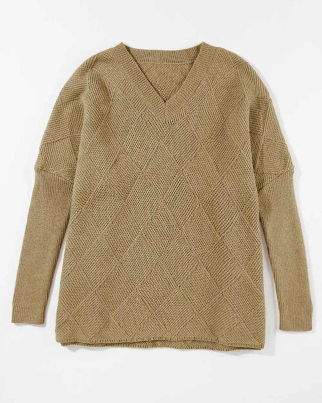 V - Neck Batwing Sleeve Sweater - Trendsi