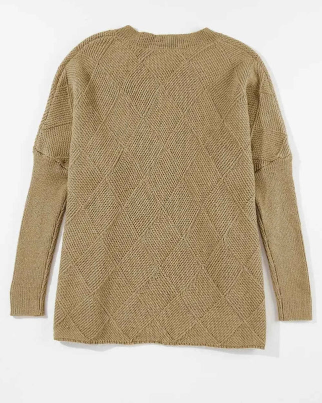 V - Neck Batwing Sleeve Sweater - Trendsi