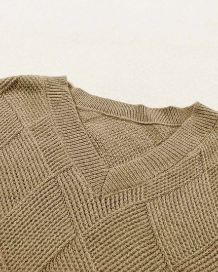 V - Neck Batwing Sleeve Sweater - Trendsi