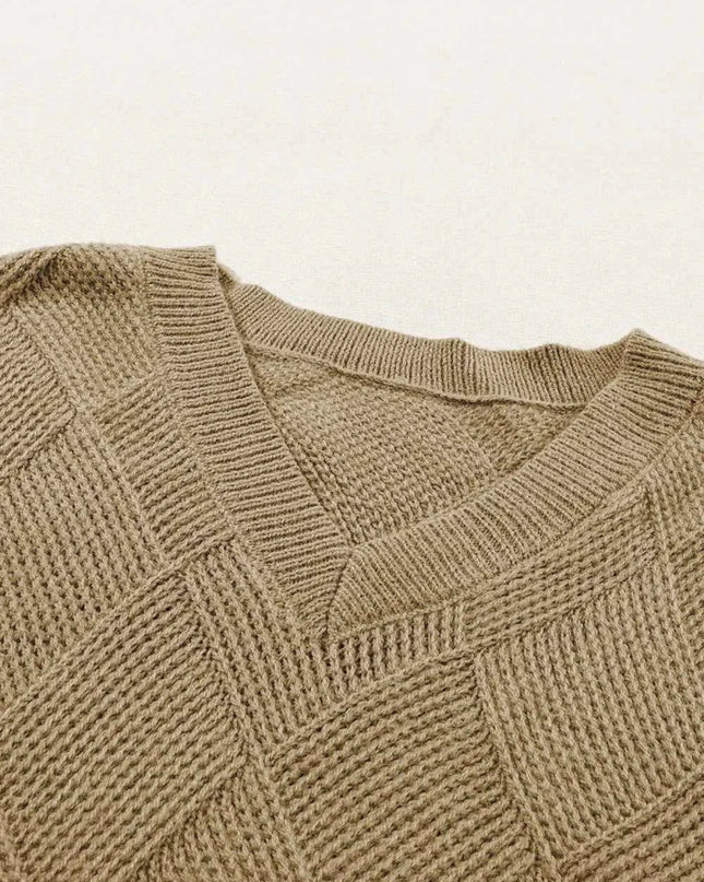 V - Neck Batwing Sleeve Sweater - Trendsi