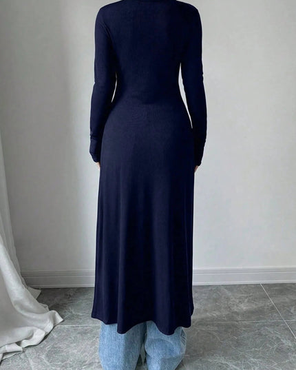 V - Neck Button - Front Longline Cardigan - Trendsi