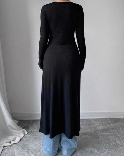 V - Neck Button - Front Longline Cardigan - Trendsi