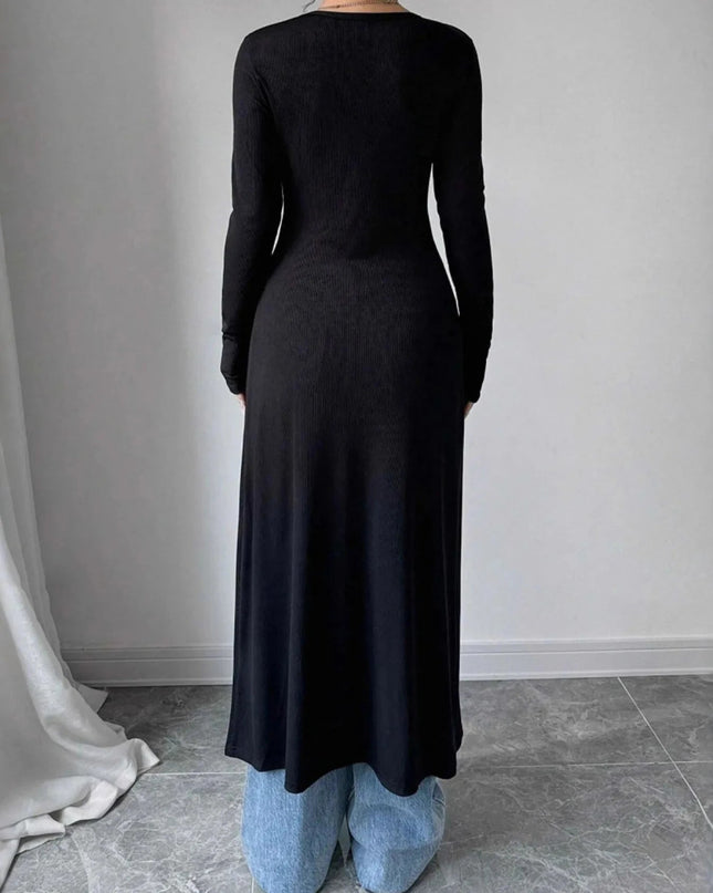 V - Neck Button - Front Longline Cardigan - Trendsi