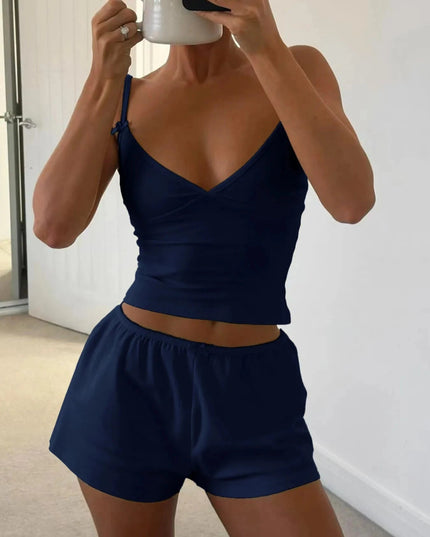 V - Neck Cami and Shorts Set - Trendsi