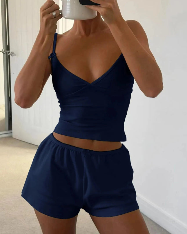 V - Neck Cami and Shorts Set - Trendsi