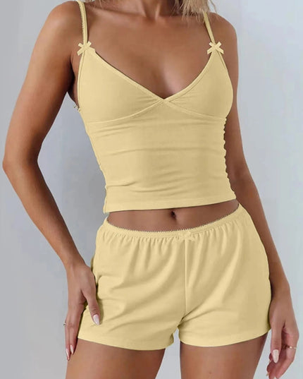 V - Neck Cami and Shorts Set - Trendsi