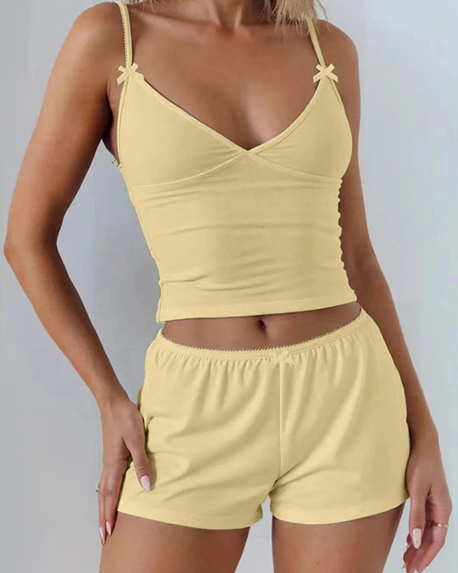 V - Neck Cami and Shorts Set - Trendsi