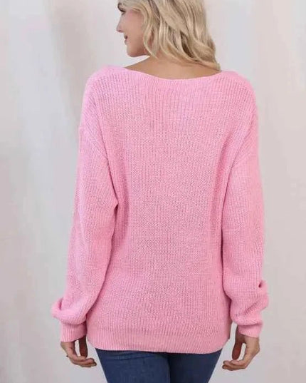V - Neck Drop Shoulder Sweater - Trendsi