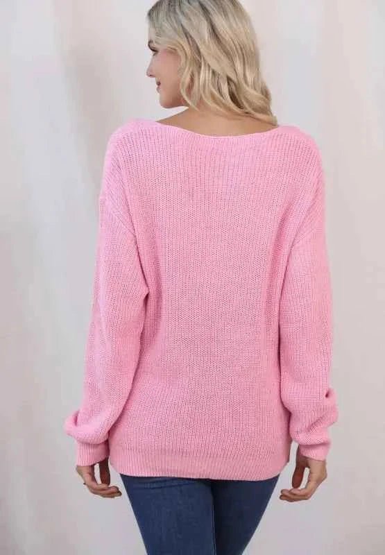 V - Neck Drop Shoulder Sweater - Trendsi
