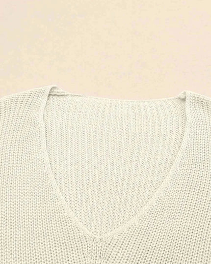 V - Neck Drop Shoulder Sweater - Trendsi