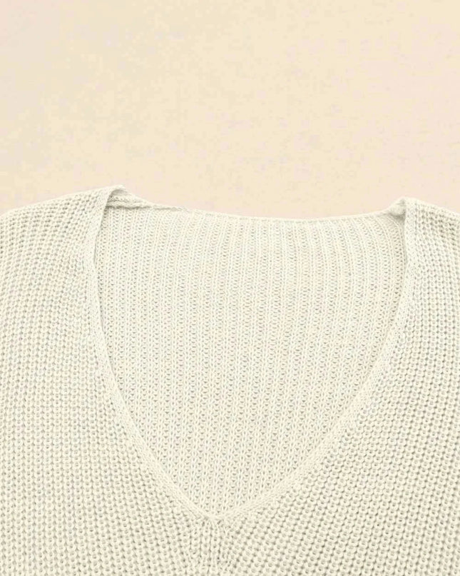 V - Neck Drop Shoulder Sweater - Trendsi