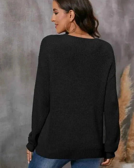 V - Neck Drop Shoulder Sweater - Trendsi