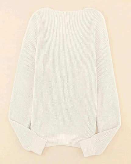 V - Neck Drop Shoulder Sweater - Trendsi