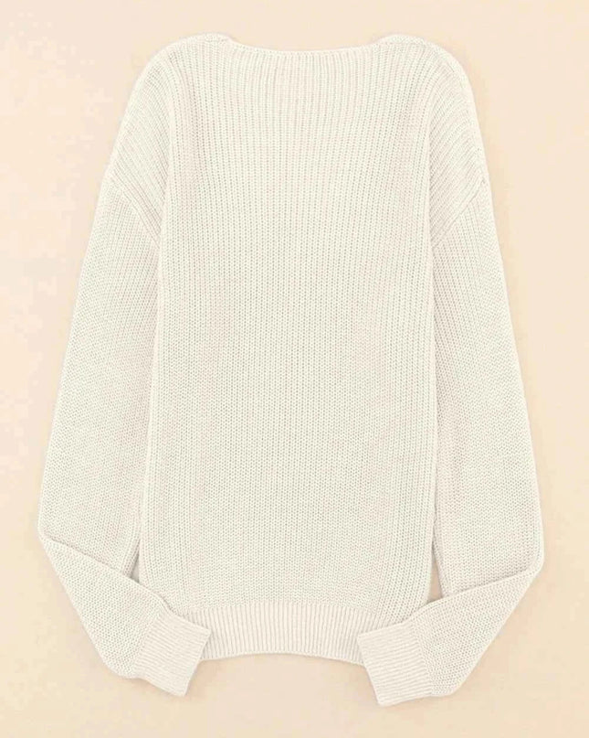 V - Neck Drop Shoulder Sweater - Trendsi