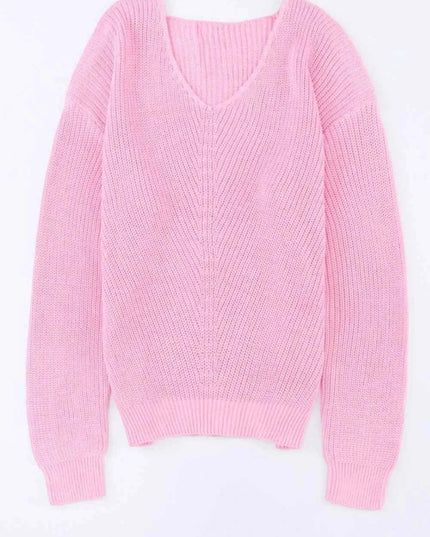 V - Neck Drop Shoulder Sweater - Trendsi
