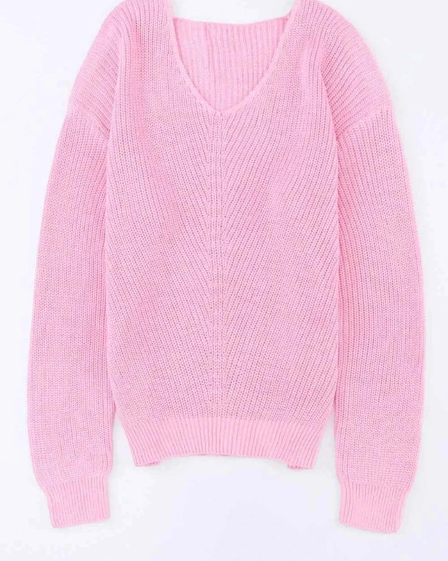 V - Neck Drop Shoulder Sweater - Trendsi