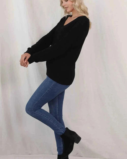 V - Neck Drop Shoulder Sweater - Trendsi