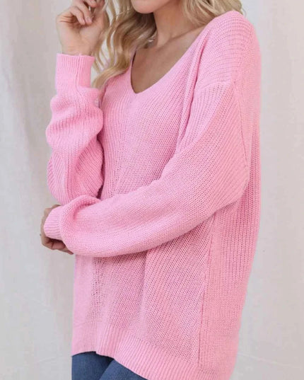 V - Neck Drop Shoulder Sweater - Trendsi