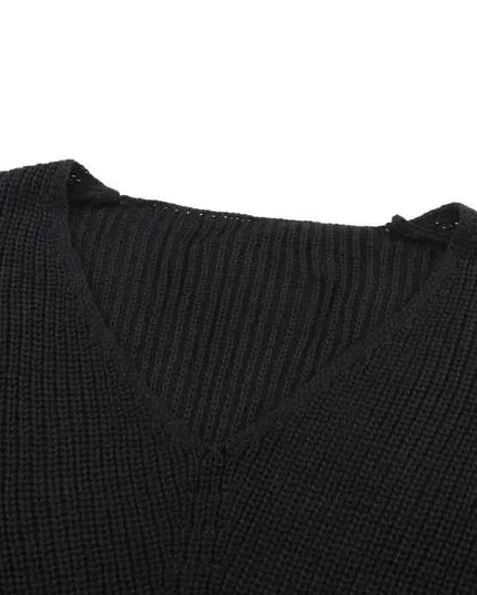 V - Neck Drop Shoulder Sweater - Trendsi
