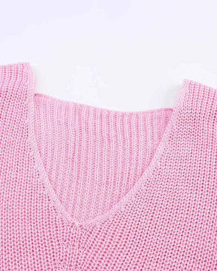V - Neck Drop Shoulder Sweater - Trendsi