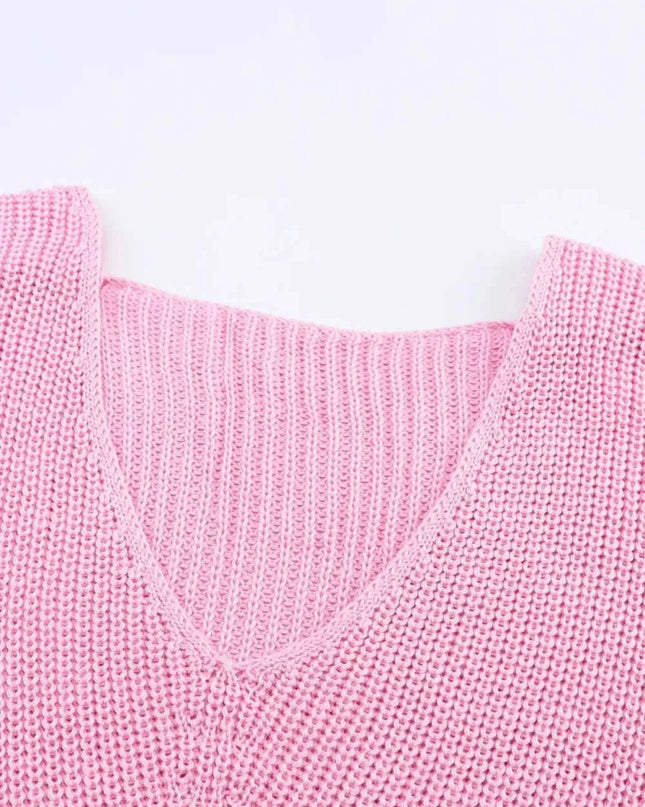 V - Neck Drop Shoulder Sweater - Trendsi