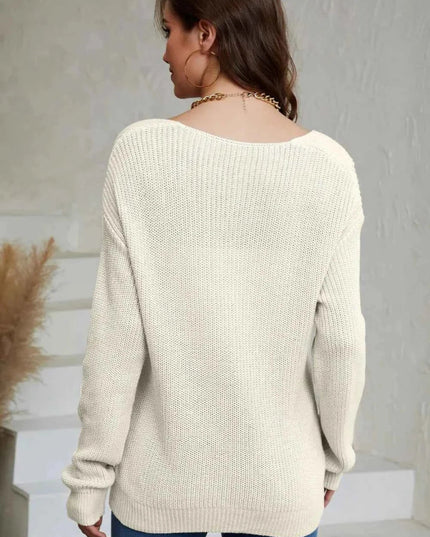 V - Neck Drop Shoulder Sweater - Trendsi