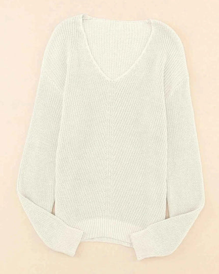 V - Neck Drop Shoulder Sweater - Trendsi