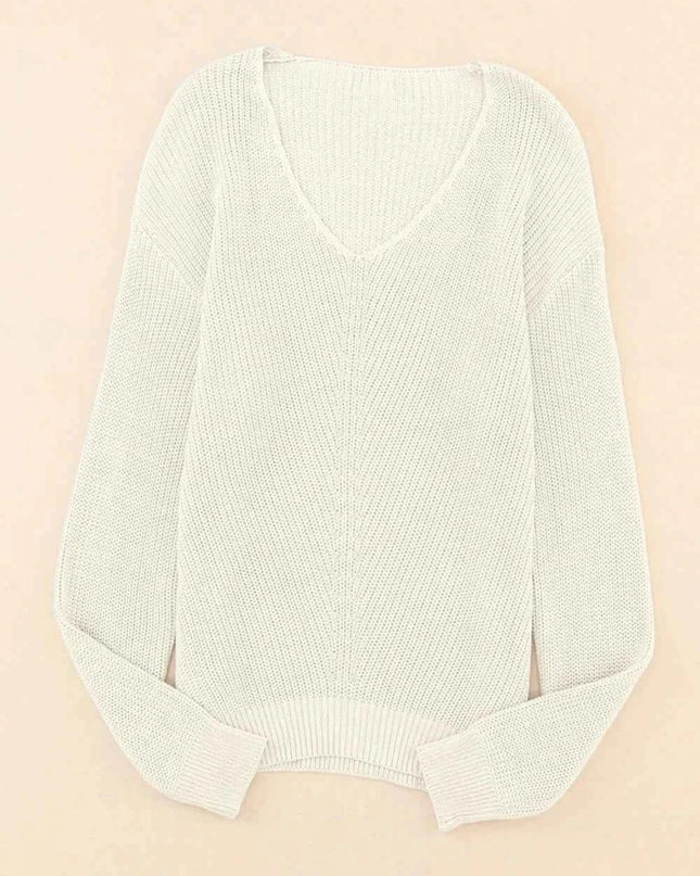 V - Neck Drop Shoulder Sweater - Trendsi