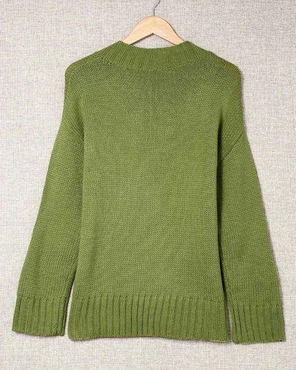 V - Neck Dropped Shoulder Sweater - Trendsi
