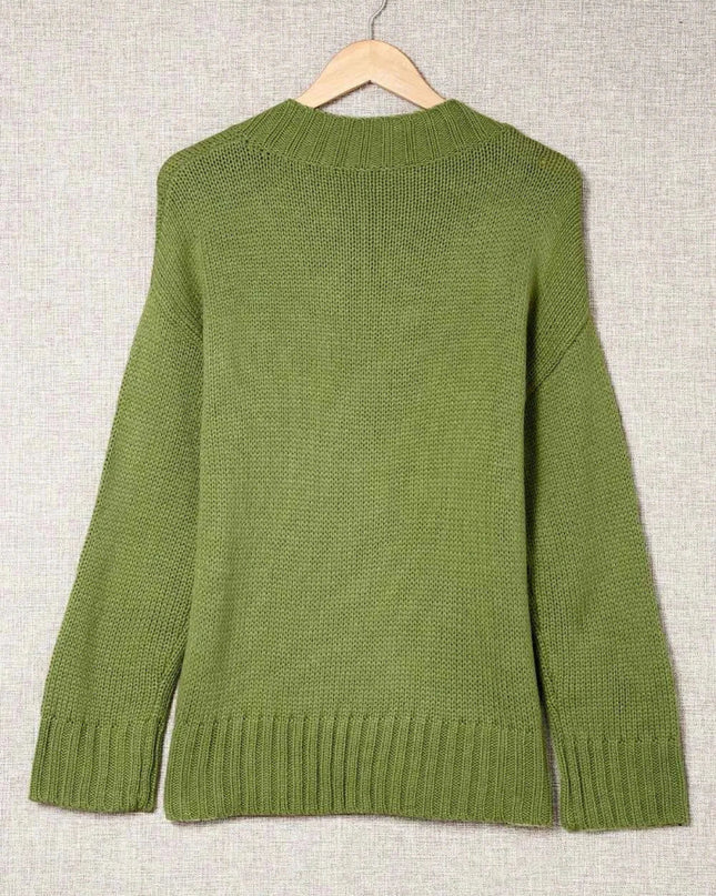 V - Neck Dropped Shoulder Sweater - Trendsi