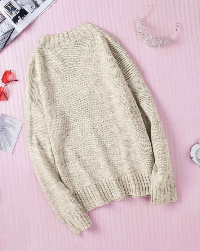 V - Neck Dropped Shoulder Sweater - Trendsi