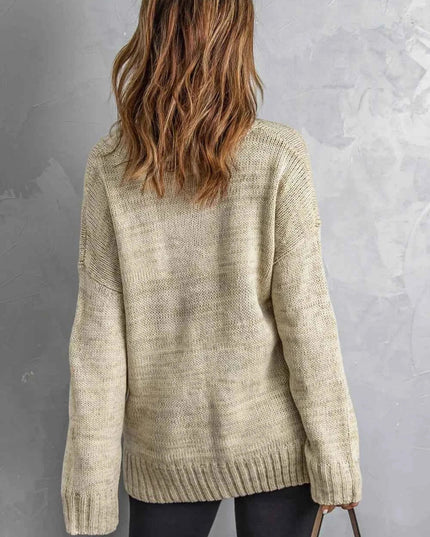 V - Neck Dropped Shoulder Sweater - Trendsi
