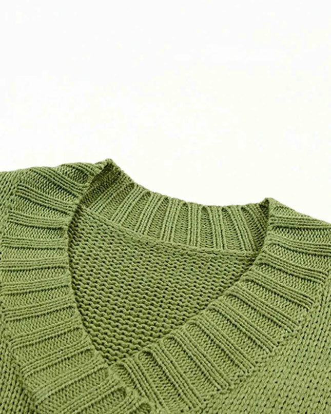 V - Neck Dropped Shoulder Sweater - Trendsi