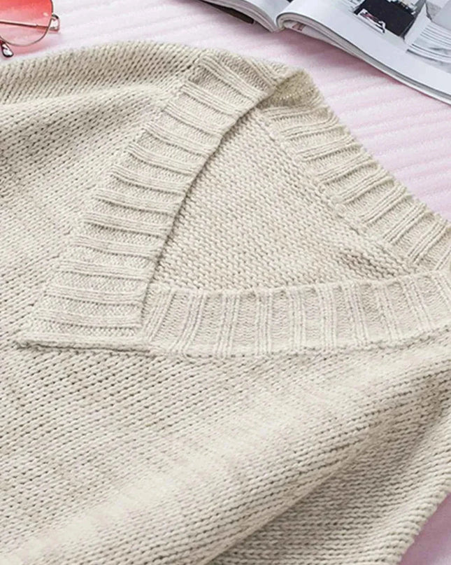 V - Neck Dropped Shoulder Sweater - Trendsi